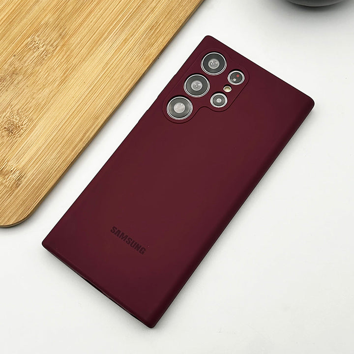 Samsung Galaxy S22 Ultra Soft Silky Liquid Silicone Case Cover (Deep Maroon)
