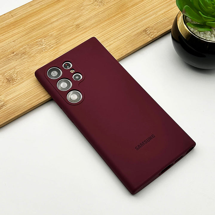 Samsung Galaxy S22 Ultra Soft Silky Liquid Silicone Case Cover (Deep Maroon)