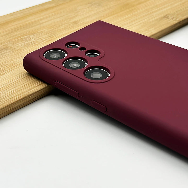 Samsung Galaxy S22 Ultra Soft Silky Liquid Silicone Case Cover (Deep Maroon)
