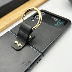 Samsung Galaxy Z Flip 4 Pu Leather Shockproof Case Cover With Metal Ring Holder (Black)