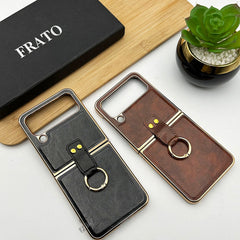 Samsung Galaxy Z Flip 3 Chrome Plated Pu Leather Metal Ring Holder Case Cover