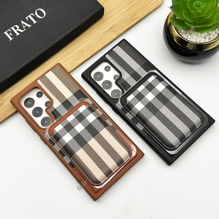 Samsung Galaxy S24 Ultra Checks Leather Case With Detachable Magnetic Magsafe Card Holder Cover