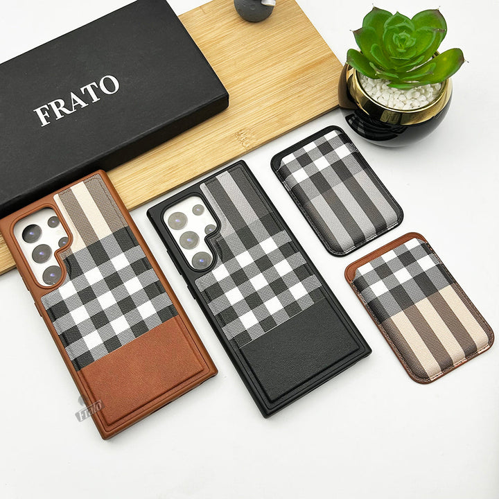 Samsung Galaxy S24 Ultra Checks Leather Case With Detachable Magnetic Magsafe Card Holder Cover