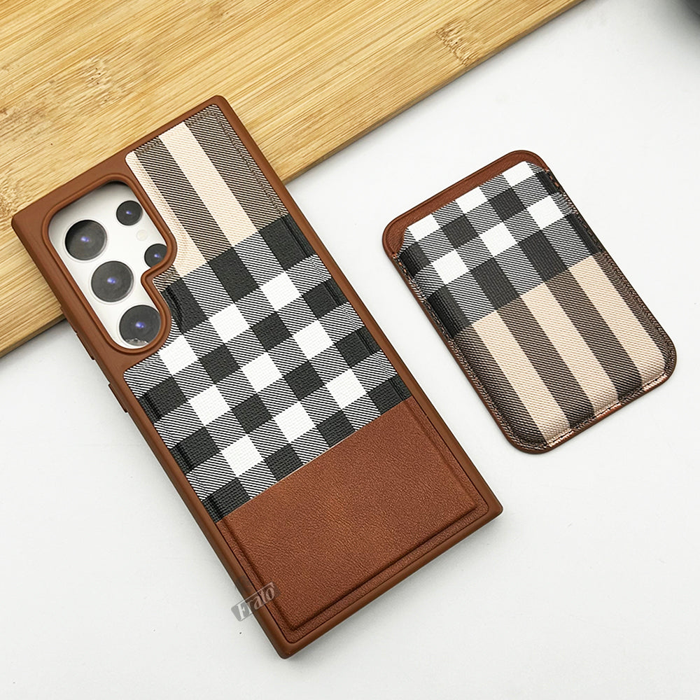 Samsung Galaxy S24 Ultra Checks Leather Case With Detachable Magnetic Magsafe Card Holder Cover