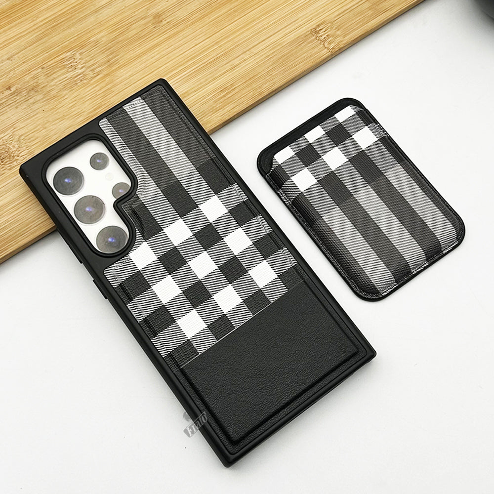 Samsung Galaxy S24 Ultra Checks Leather Case With Detachable Magnetic Magsafe Card Holder Cover