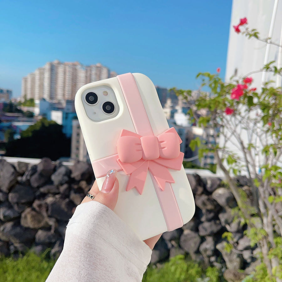 iPhone Pink Bow Silicone Case Cover (White)