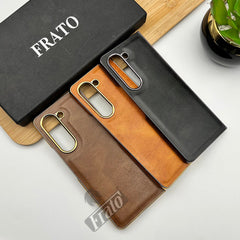 Samsung Galaxy Z Fold 6 PU Leather Chrome Plated With Front Screen Protector Case Cover