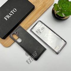 Samsung Galaxy Z Fold 6 PU Leather Chrome Plated With Front Screen Protector Case Cover