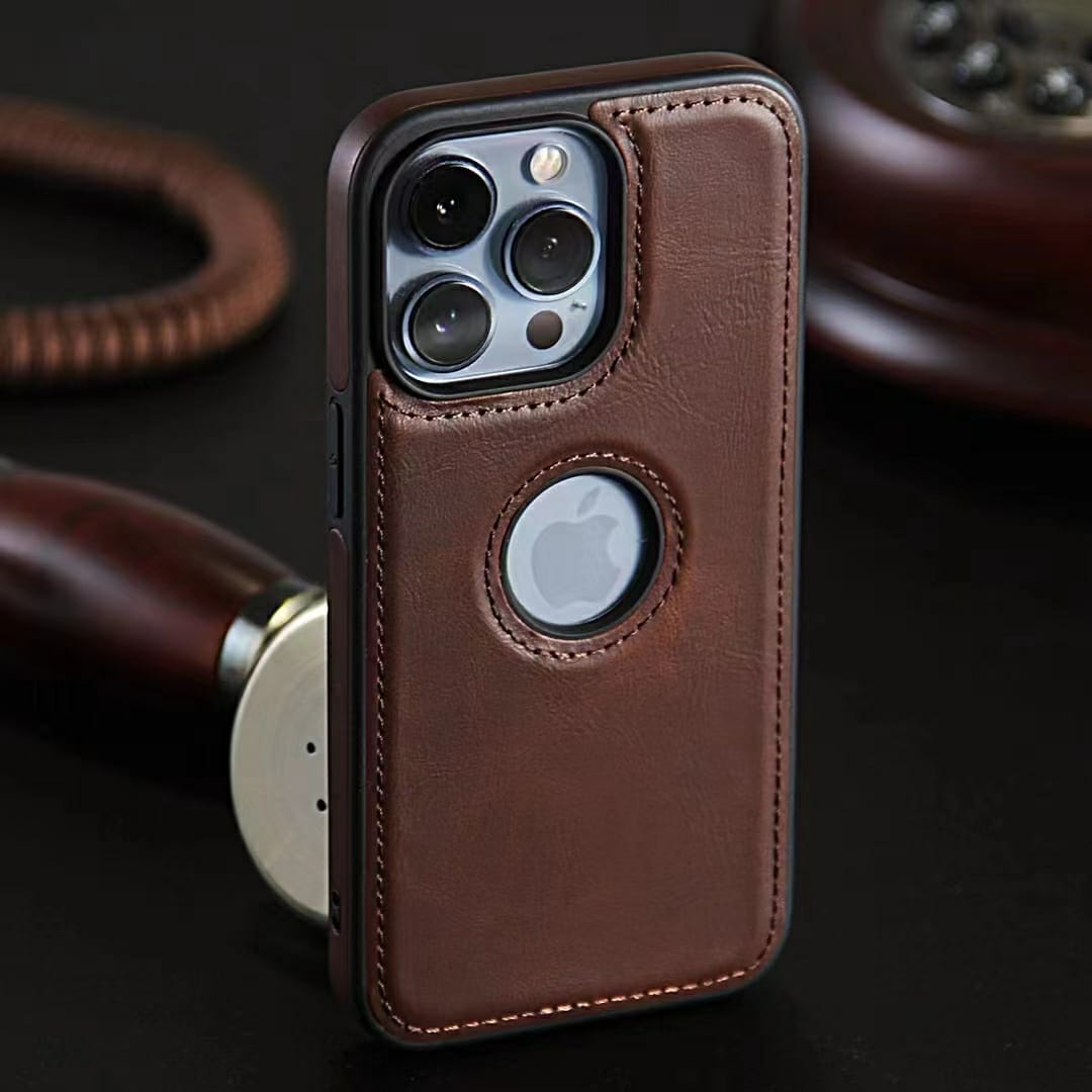 iPhone 15 Series Luxury Leather Logo Cut Back Cover –