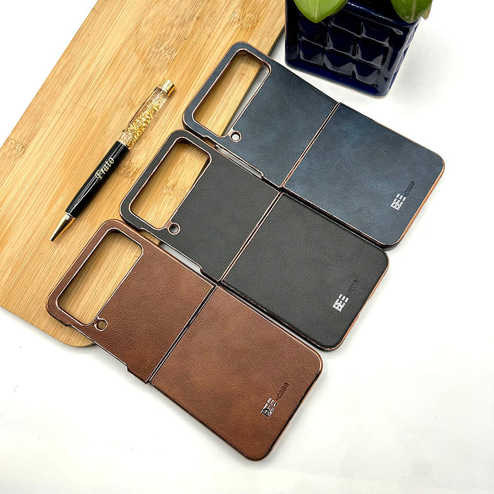 Samsung Z Flip 4 PU Leather Chrome Plated Side Case Cover
